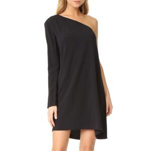 Theory Sintsi Rosina crepe solid black one long shoulder sleeve short mini dress